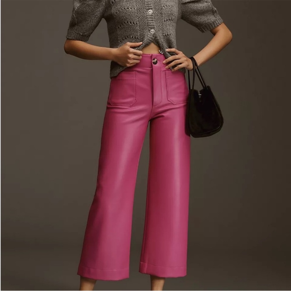 The Colette Cropped Wide-Leg Faux Leather Pants by Maeve Anthropologie Rose Pink